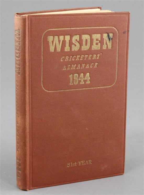 A Wisden Cricketers Almanack for 1944, original brown hardback binding with gilt lettering